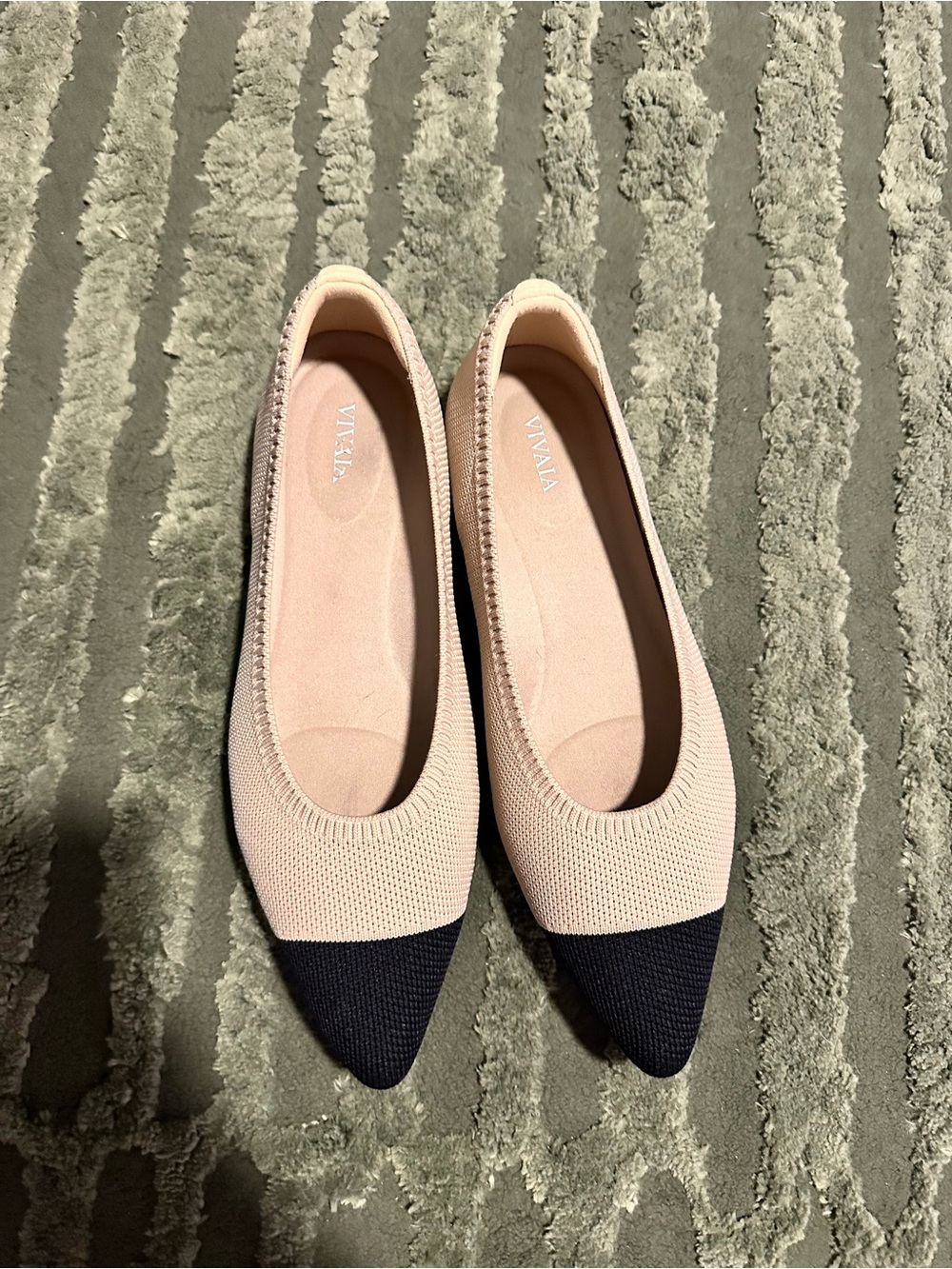 VIVAIA Two-Tone Pointed Knit Flats in Nude and Black